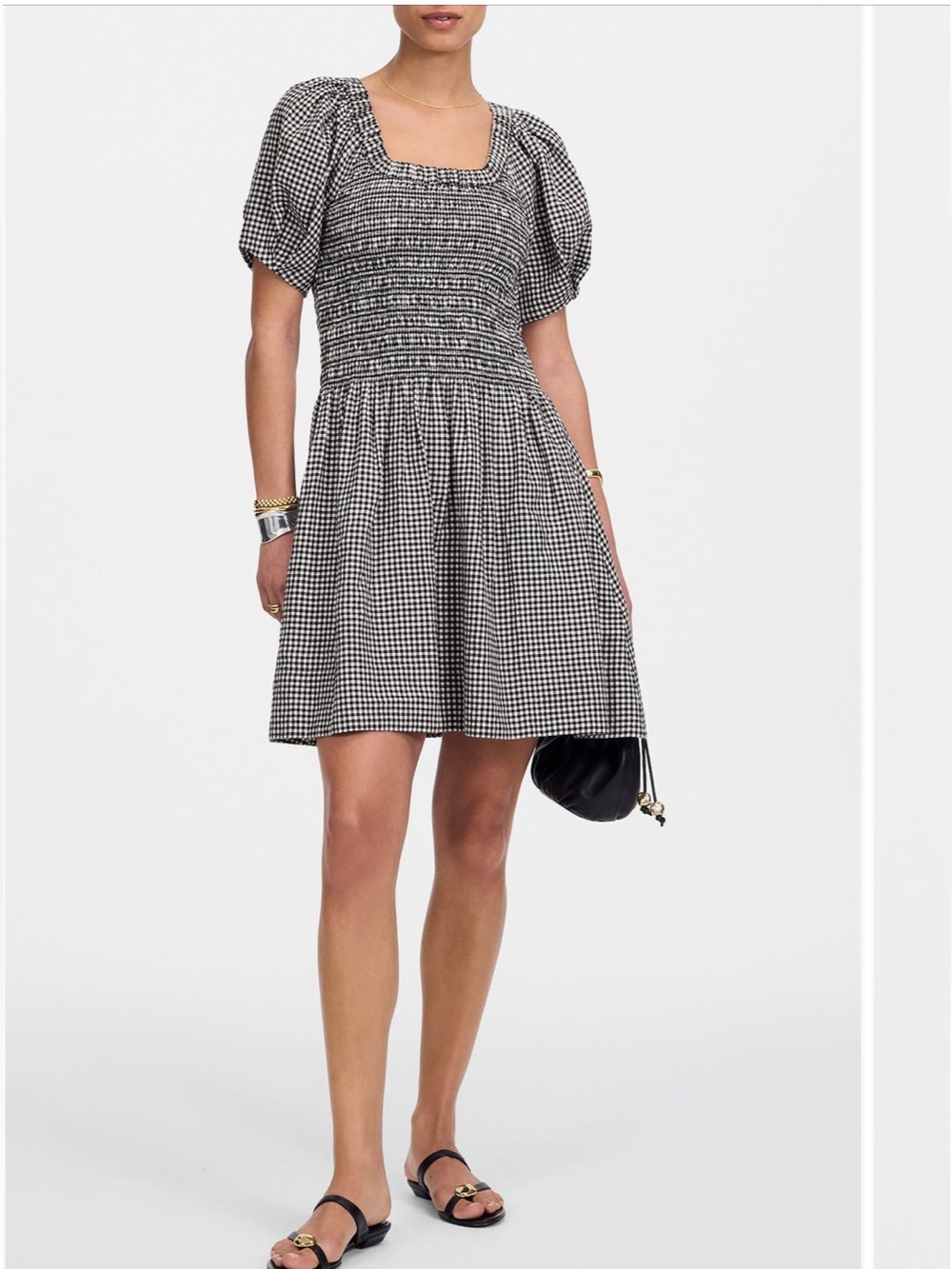 Madewell Gingham Smocked Linen Blend Mini Sundress